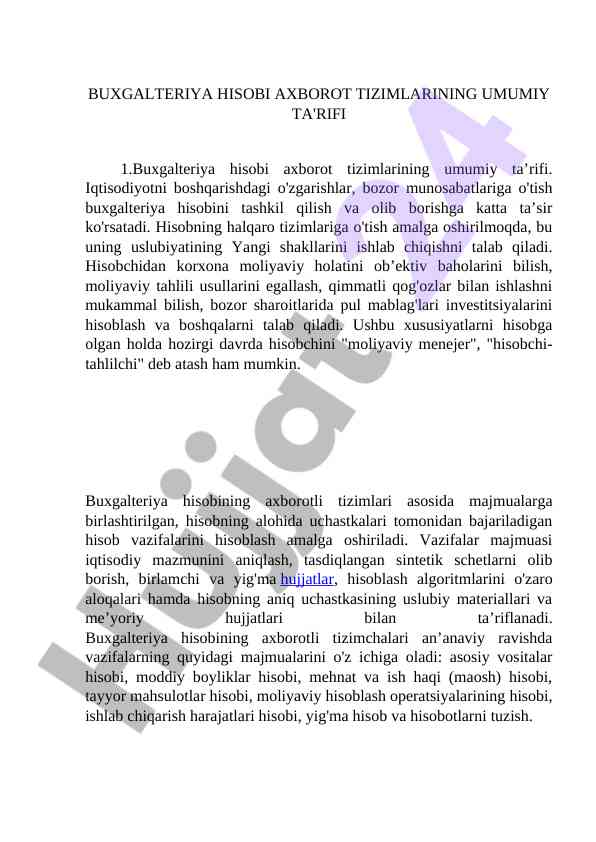 Buxgalteriya hisobi axborot tizimlari ta'rifi