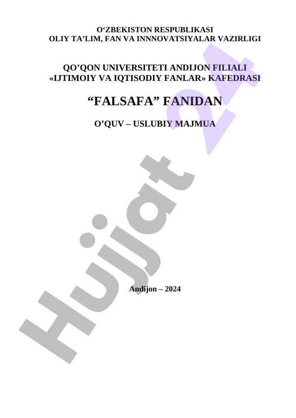 Falsafa fanidan o'quv-uslubiy majmua 2024