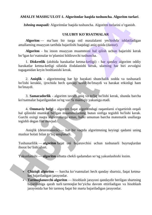 Algoritmlar haqida tushuncha va turlari