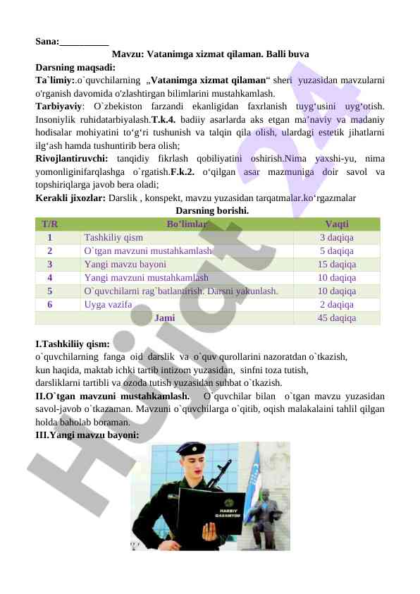 Vatanimga xizmat qilaman sheri asosida dars