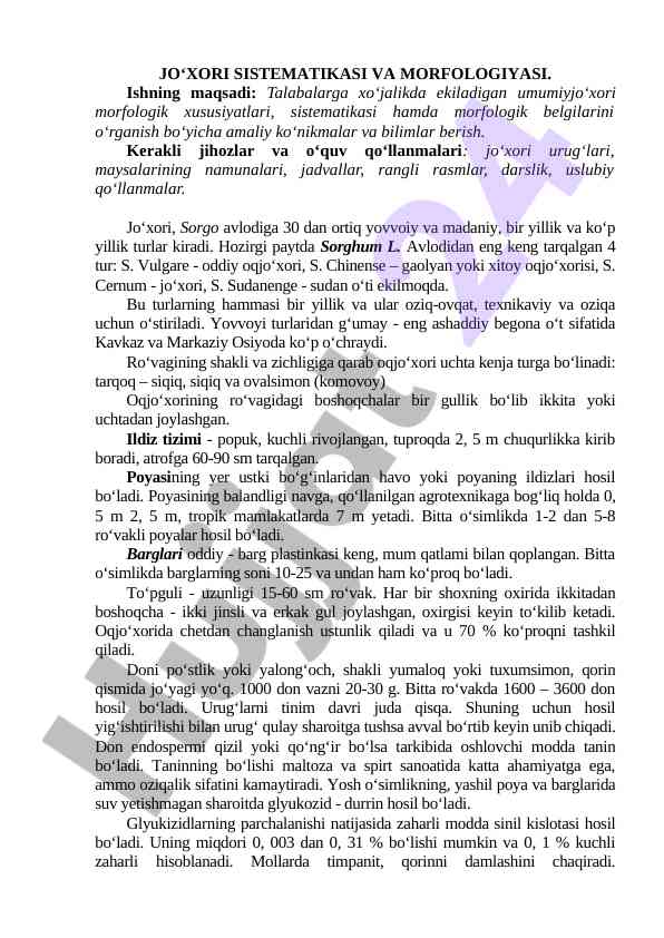 Jo‘xori sistematikasi va morfologiyasi ta’limi