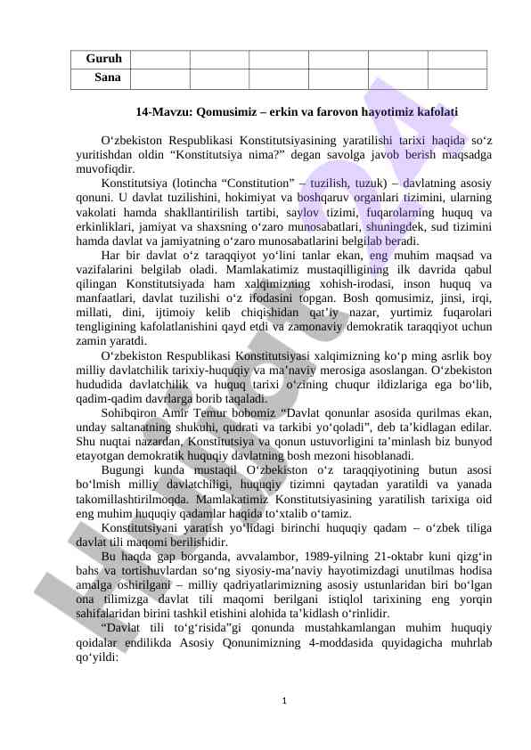 O‘zbekiston respublikasi konstitutsiyasining tarixi