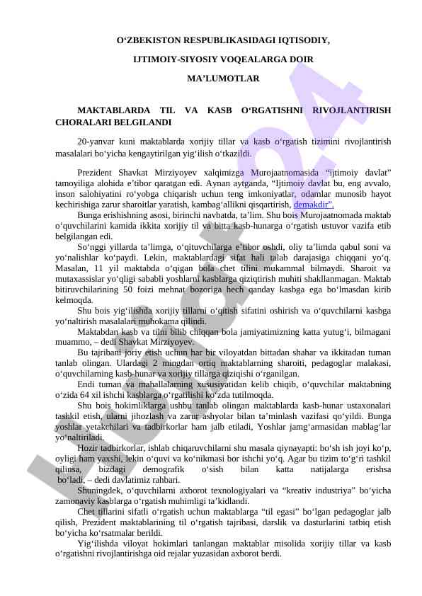 Maktablarda xorijiy tillarga e’tibor qaratish