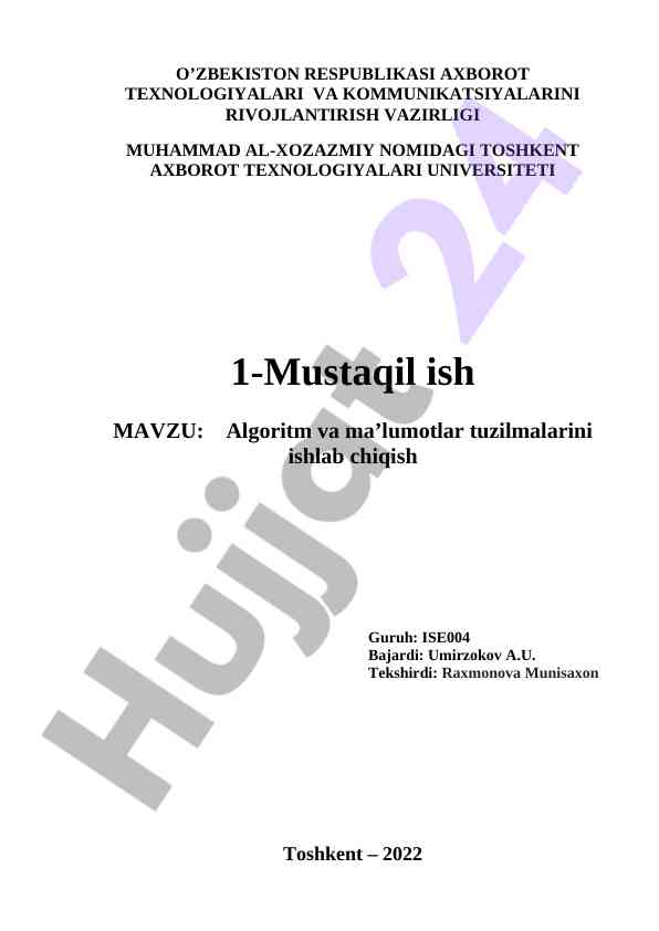 Algoritm va ma’lumotlar tuzilmalarini ishlab chiqish