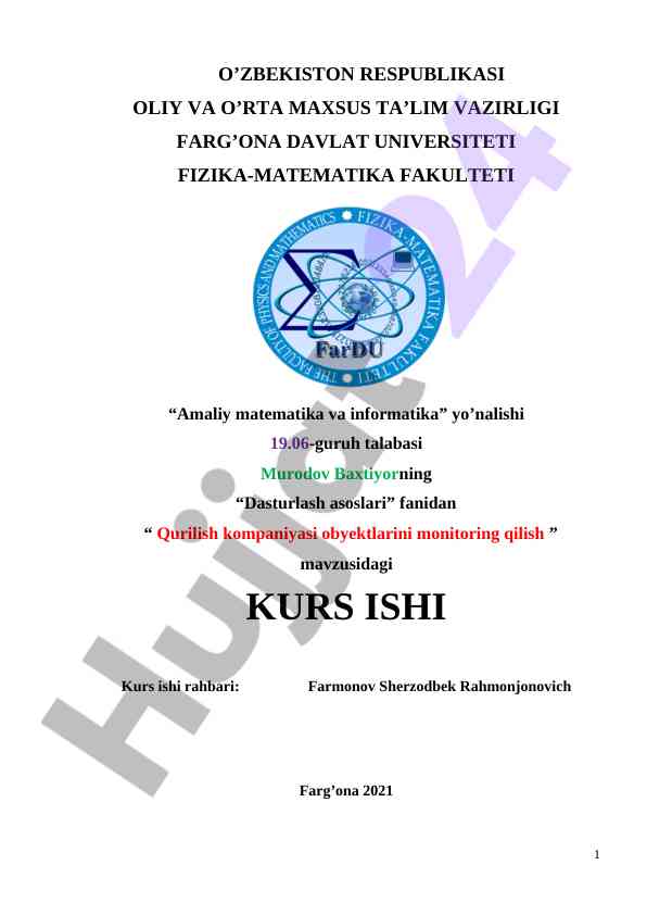 Dasturlash asoslari: qurilish kompaniyasi monitoring