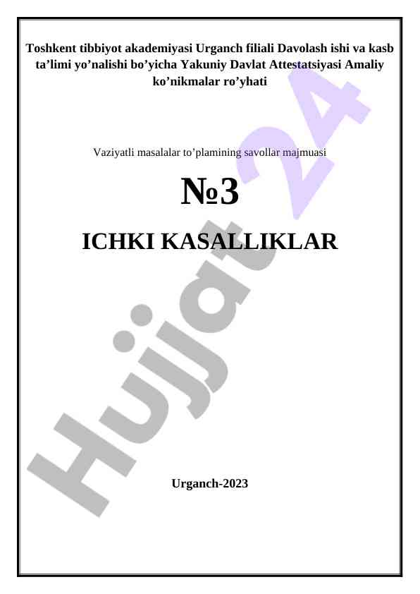 Ichki kasalliklar bo'yicha amaliy masalalar to'plami