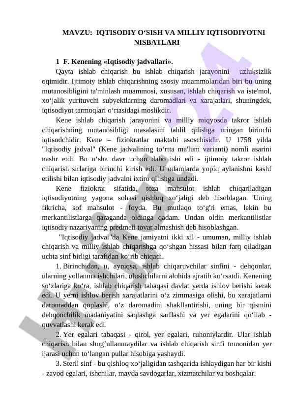 Iqtisodiy o‘sish va milliy iqtisodiyot nishbatlari