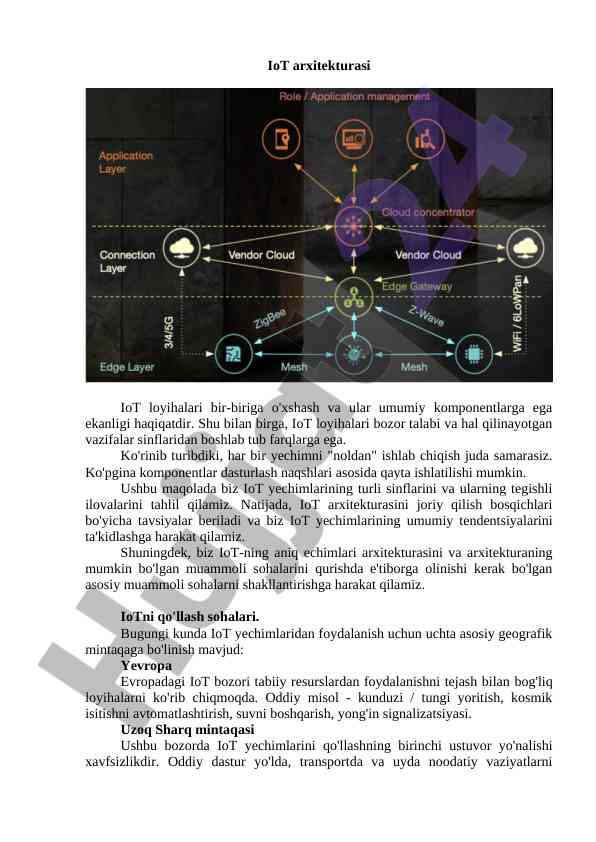Iot arxitekturasini tahlil qilish va tavsiyalar