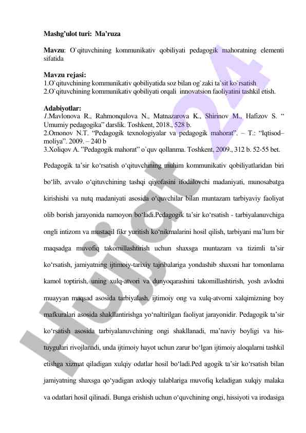 O‘qituvchining kommunikativ qobiliyati pedagogik mahorat