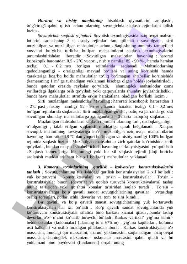 Sovutish rejimlari va oziq-ovqat saqlash