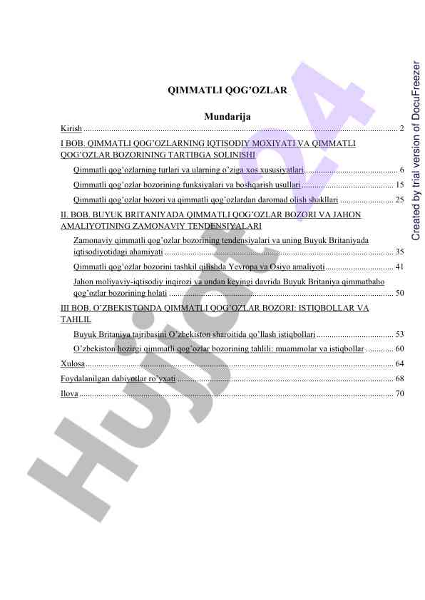 Qimmatli qog’ozlar bozori tahlili va tendensiyalar