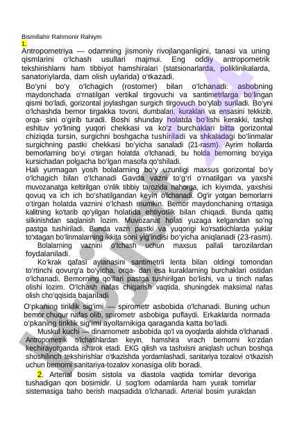 Antropometriya o'lchovlari tibbiy amaliyotda