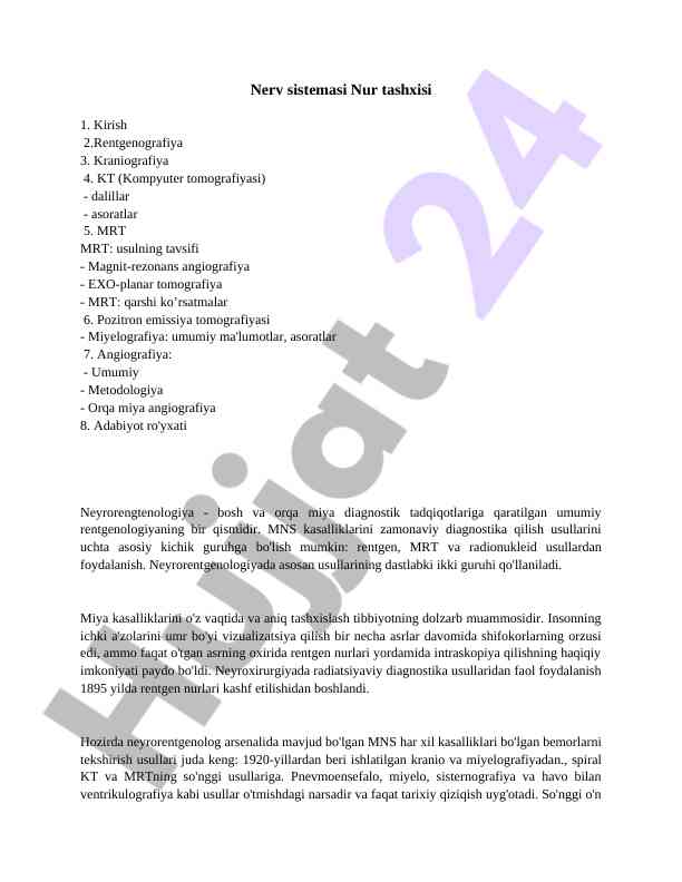 Nerv sistemasi nur tashxisi va diagnostika usullari