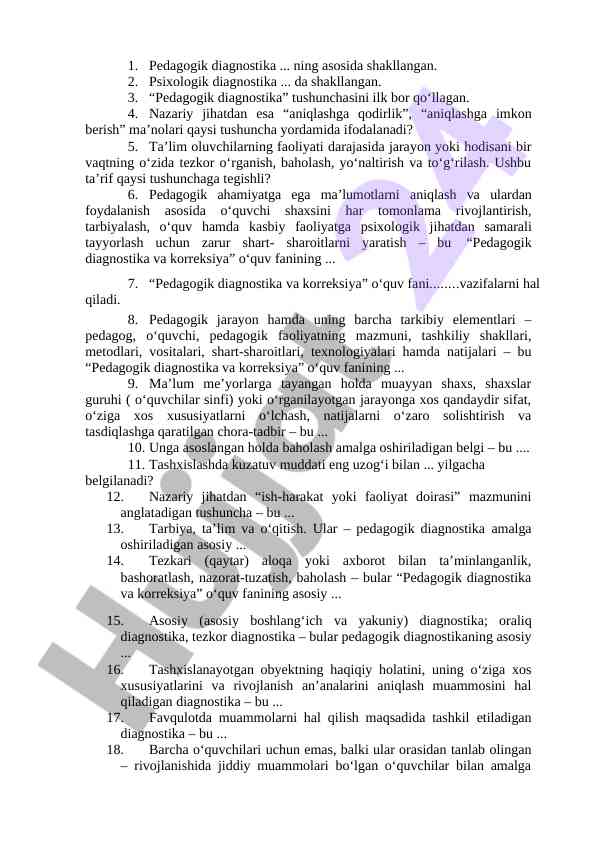 Pedagogik diagnostika va korreksiya tushunchalari