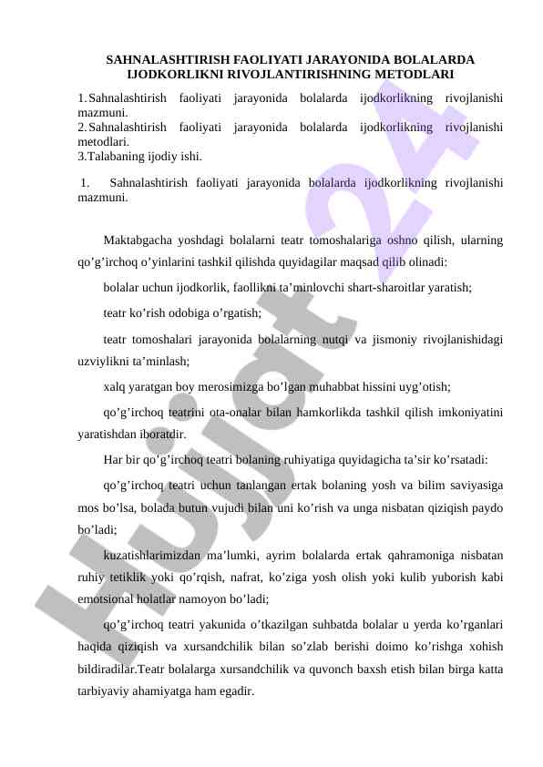 Bolalarda ijodkorlikni rivojlantirish metodlari