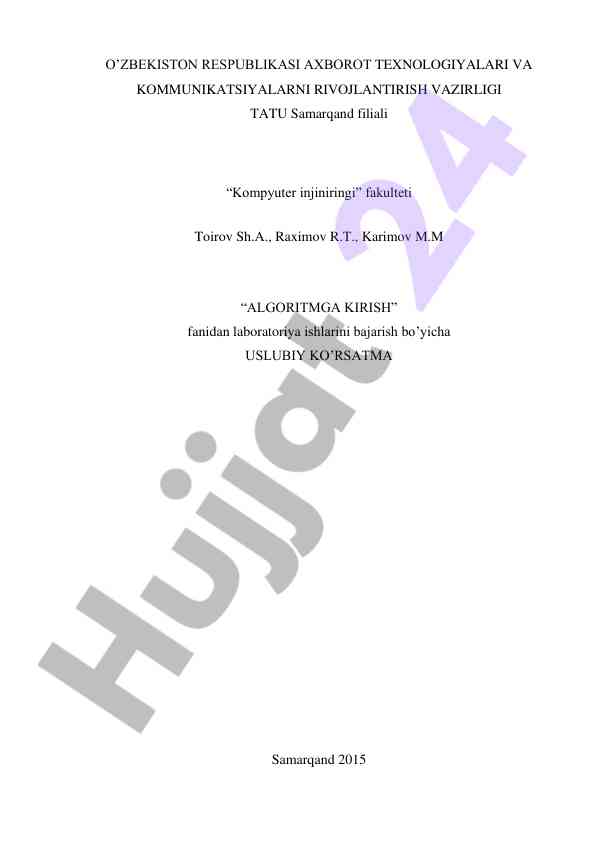 Algoritmga kirish fanidan laboratoriya ishlari uslubi