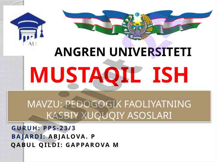 Pedagogik faoliyatning kasbiy huquqiy asoslari