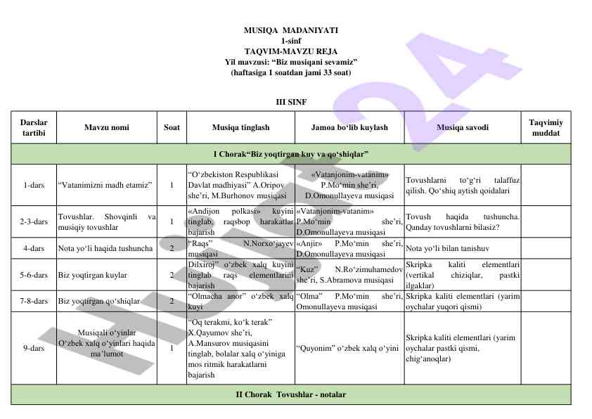 Vatanimizni madh etamiz - musiqa va raqslar darsi