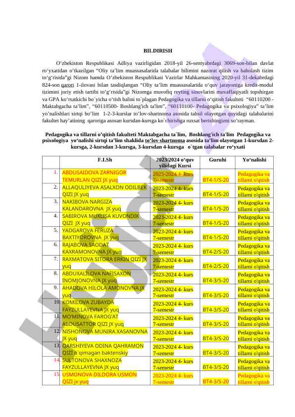 Oliy ta'lim muassasalarida reyting sinovlari