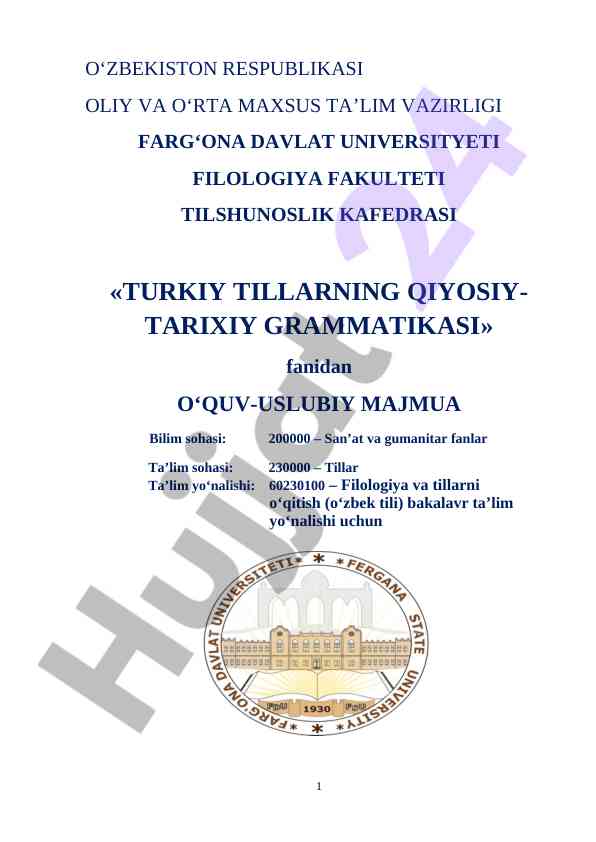 Turkiy tillarning qiyosiy-tarixiy grammatikasi o‘quv qo‘llanma