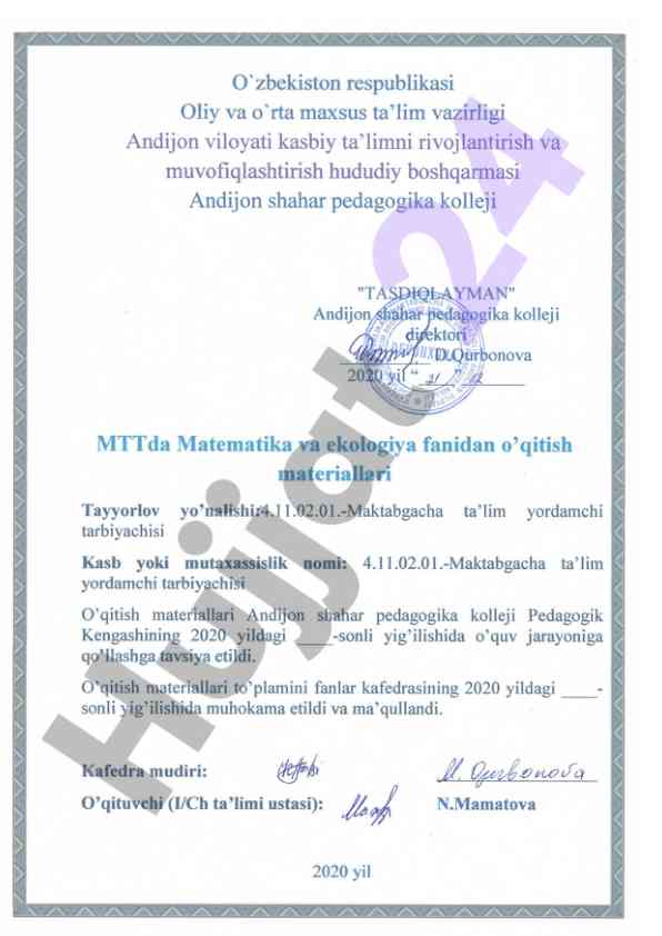 Aqliy tarbiya fani bo'yicha o'quv dasturi