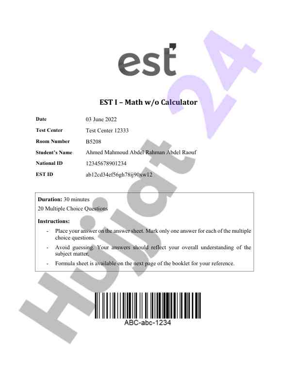 Est i math without calculator test overview