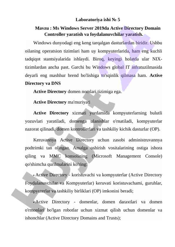 Ms windows server 2019da active directory yaratish