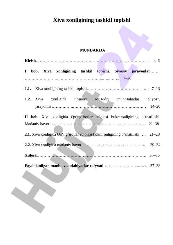 Xiva Xonligining Tashkil Topishi Tarixi
