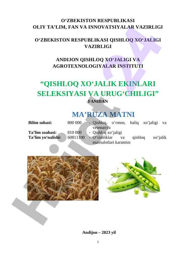 Qishloq xo‘jalik ekinlari seleksiyasi ma’ruza matni