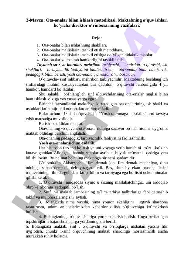 Ota-onalar bilan ishlash metodikasi tafsilotlari