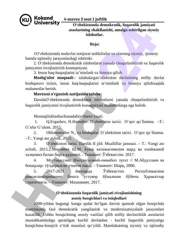 O'zbekistonda demokratik fuqarolik jamiyati asoslari