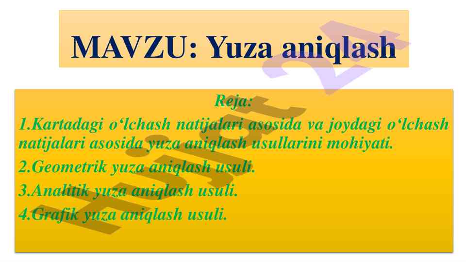 Yuza aniqlash usullari va ularning tahlili