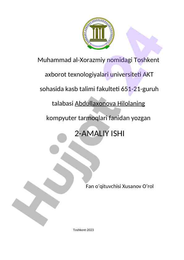 Kompyuter tarmoqlari faniga oid amaliy ish