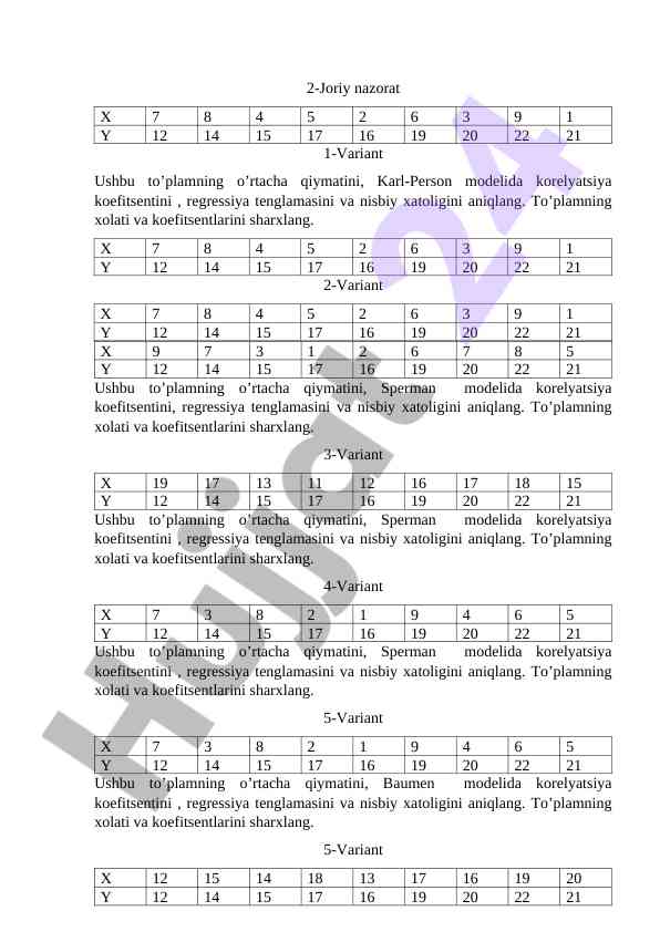O'rtacha qiymatni aniqlash va korelyatsiya modellari