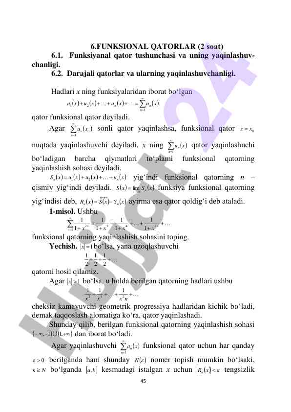 Funksional qatorlar va yaqinlashuvchanlik muhokamasi
