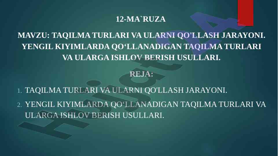 Taqilma turlari va ularni qo'llash jarayoni