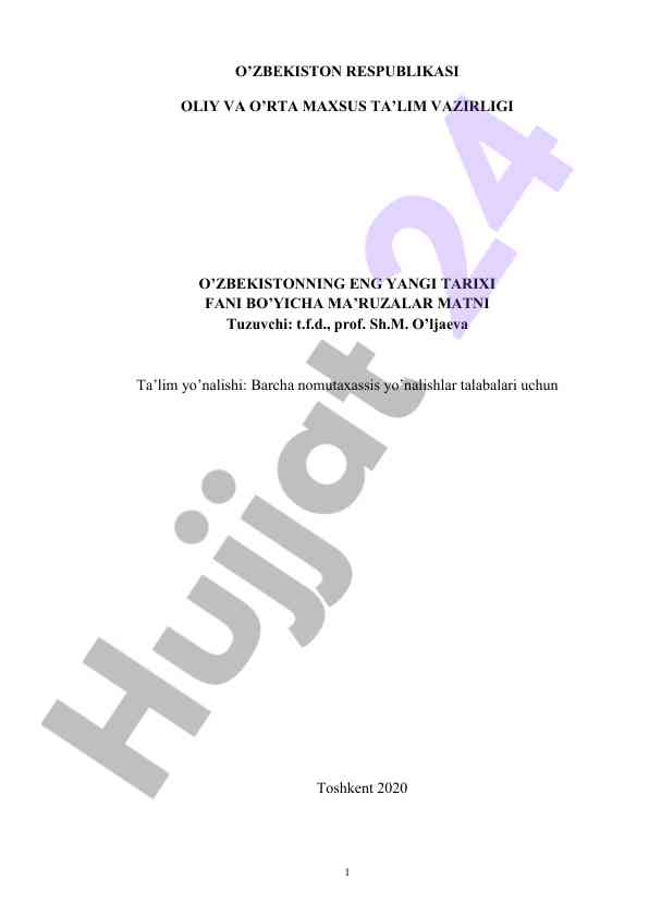 O‘zbekistonning eng yangi tarixi fani bo‘yicha ma'ruzalar
