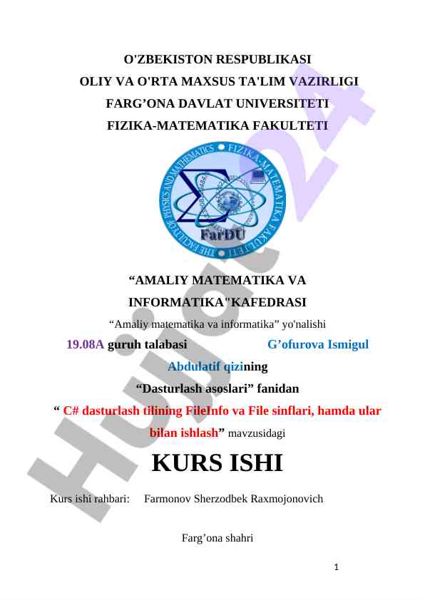 C# dasturlash tilida fileinfo va file sinflari