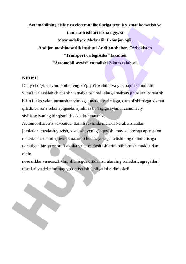 Avtomobilning elektr va electron jihozlari