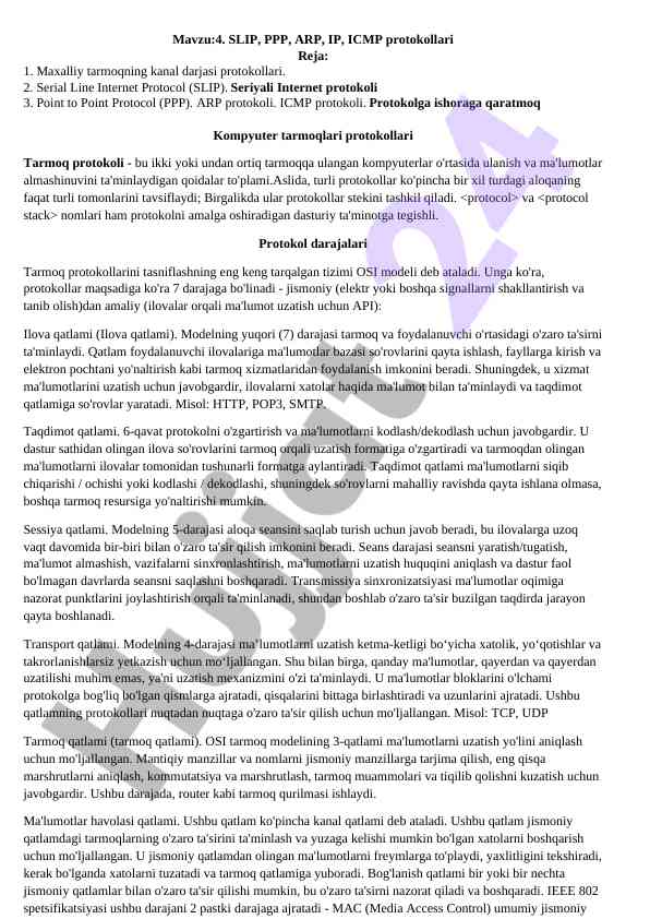 Tarmoq protokollari va osi modeli tahlili