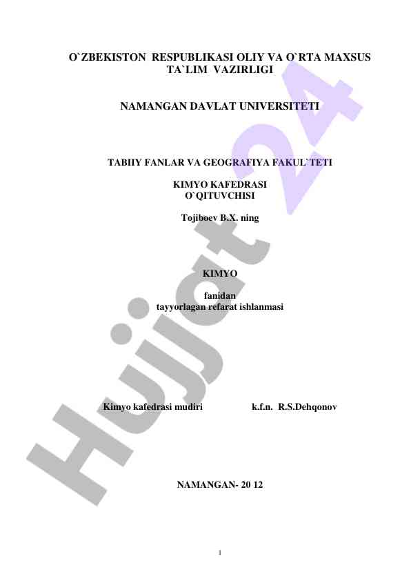 Atom tuzilishi va kimyoviy elementning xossalari