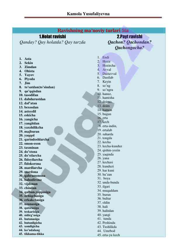 Ravishlarning ma’noviy turlari haqida tafsilotlar