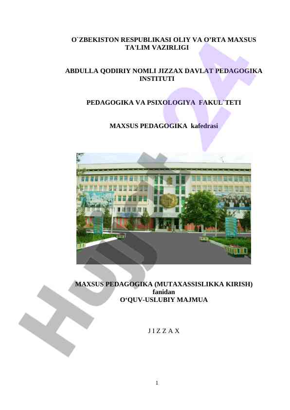 Maxsus pedagogika fanidan o‘quv-uslubiy majmua