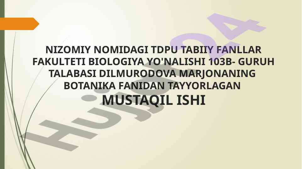 Poyalarining tuzilishi bo'yicha mustaqil ish