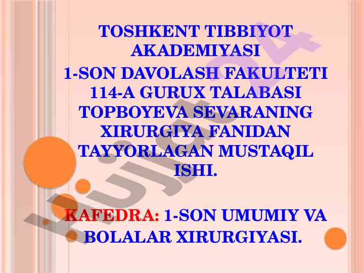 Xirurgik bemorlarni ovqatlantirish haqida mustaqil ish