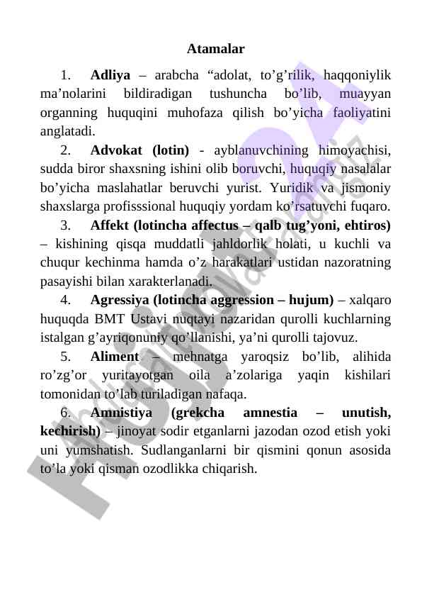 Adliya va huquqiy atamalar tushunchalari
