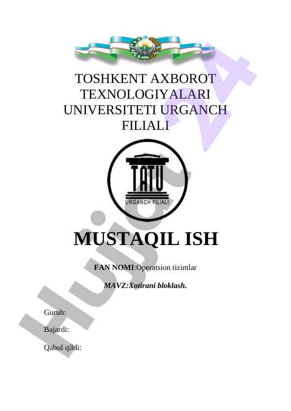 Xotirani bloklash bo‘yicha mustaqil ish