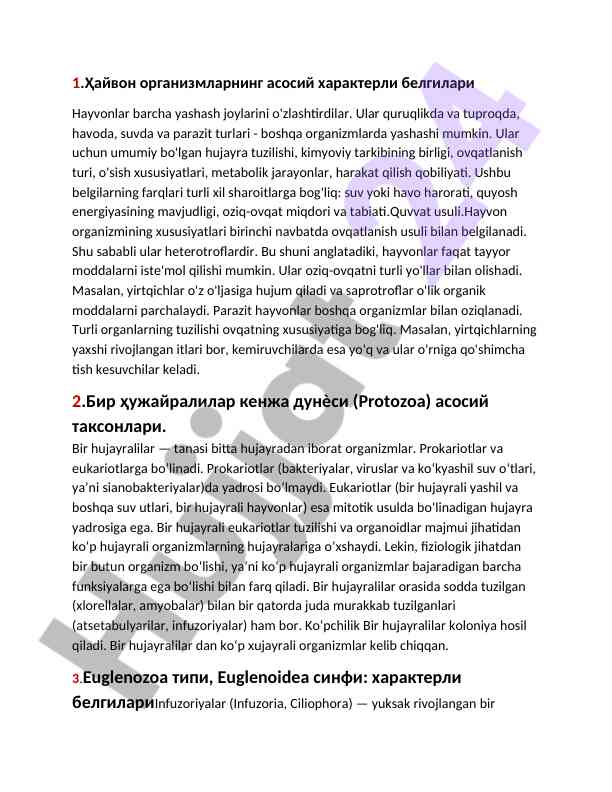 Hayvon organizmlarning asosiy xususiyatlari