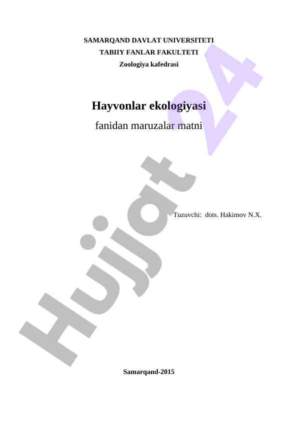 Hayvonlar ekologiyasi fanining asosiy tamoyillari