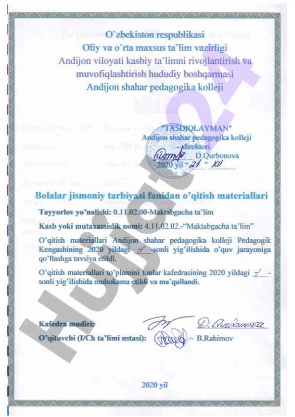 Maktabgacha ta’lim fanidan o‘quv dasturi